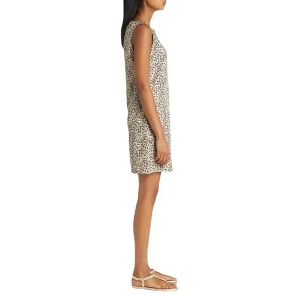 Tommy Bahama Darcy Leopard Print Shift Dress Large Golden Honey Faux Suede - Picture 3 of 9